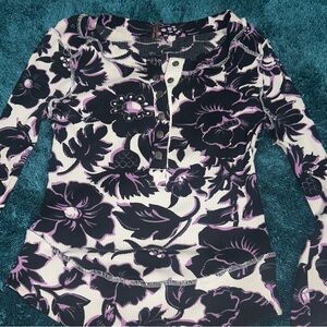 Black and Purple Floral Henley Top